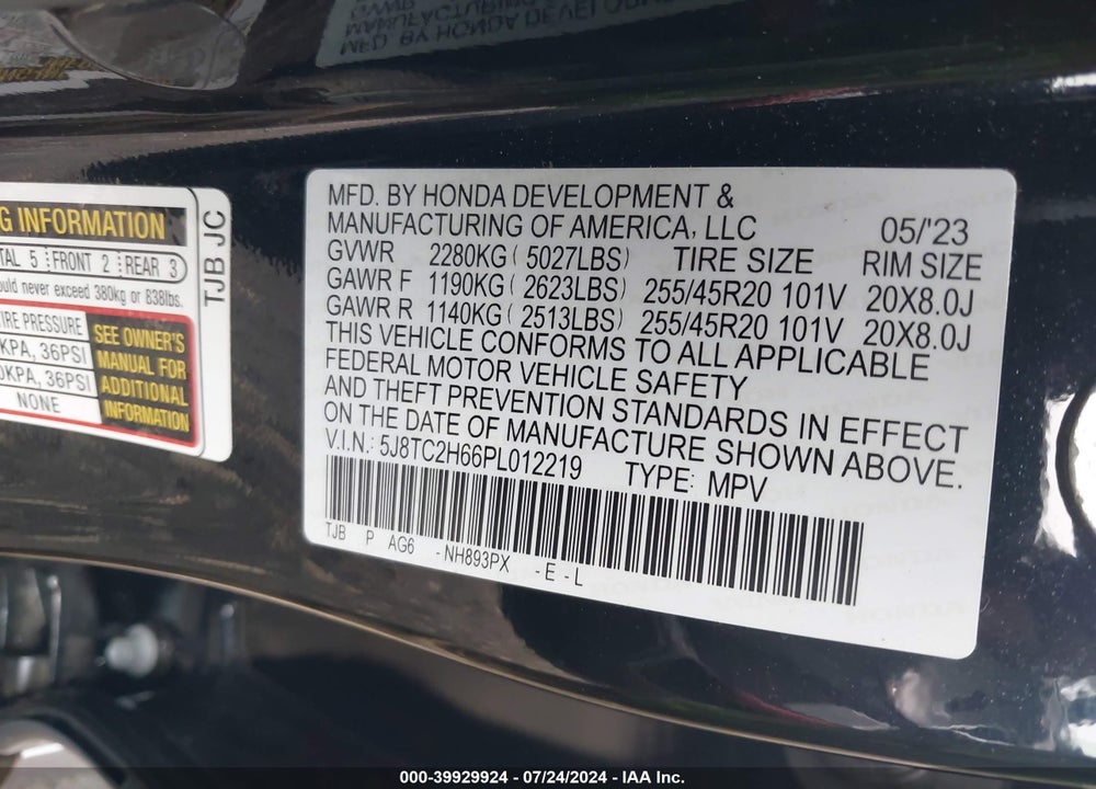 2023 ACURA RDX A-SPEC PACKAGE VIN: 5J8TC2H66PL012219