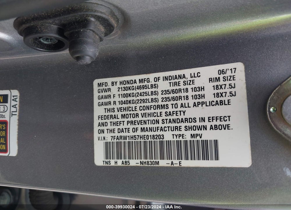2017 HONDA CR-V EX VIN: 7FARW1H57HE018203