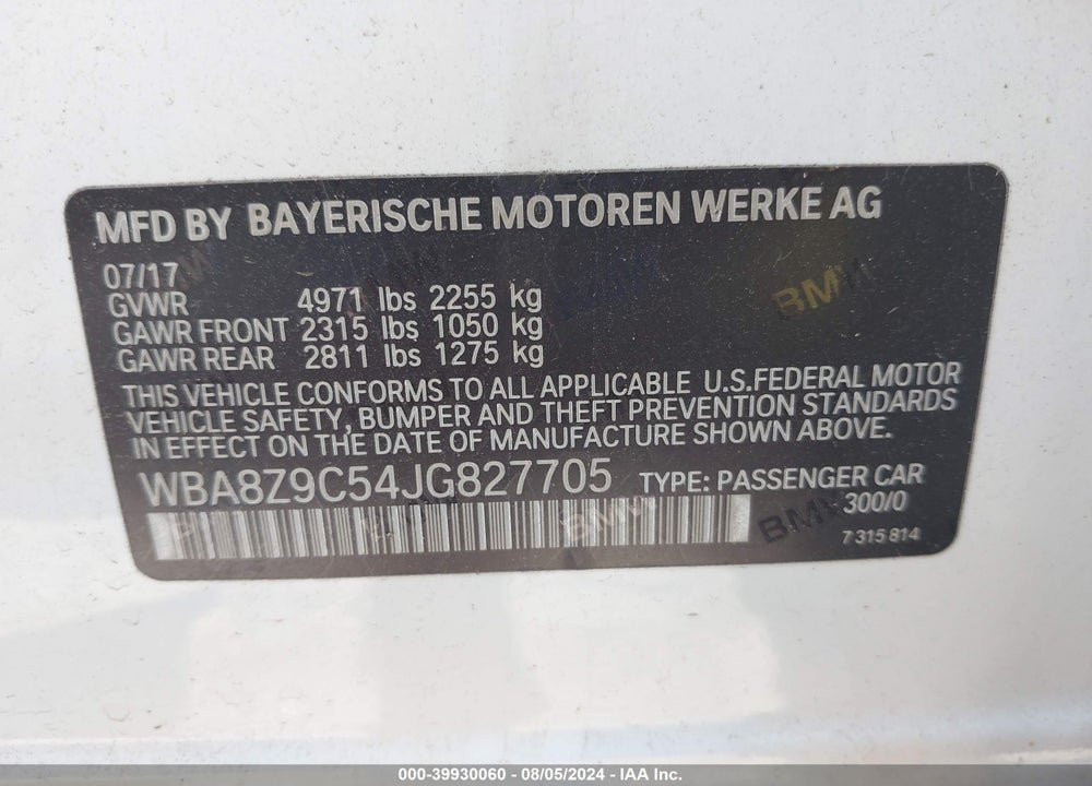 2018 BMW 330I GRAN TURISMO XDRIVE VIN: WBA8Z9C54JG827705