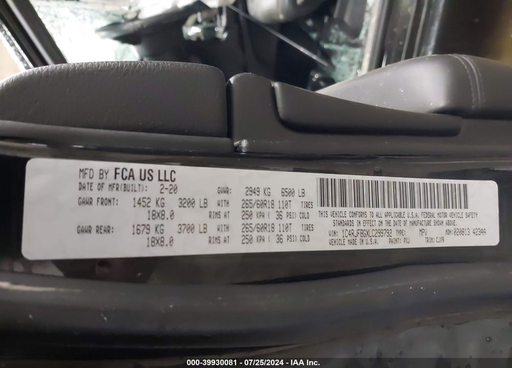 2020 JEEP GRAND CHEROKEE LIMITED 4X4 VIN: 1C4RJFBGXLC299792