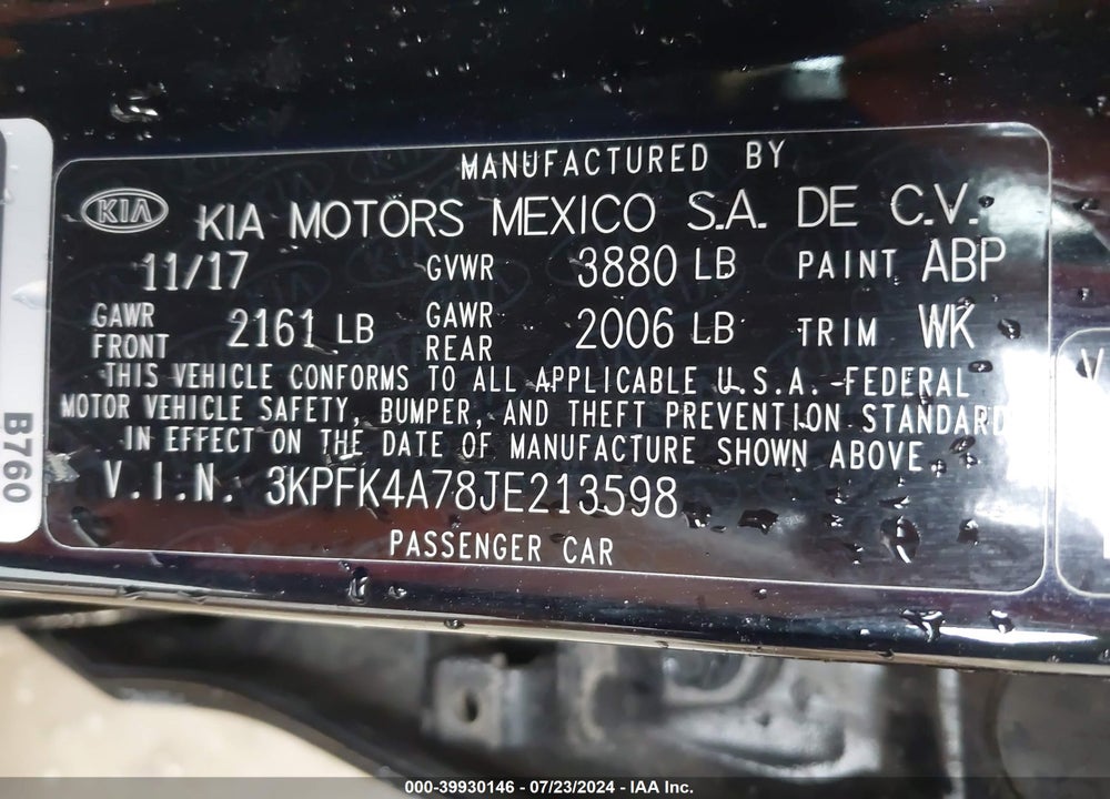 2018 KIA FORTE LX VIN: 3KPFK4A78JE213598