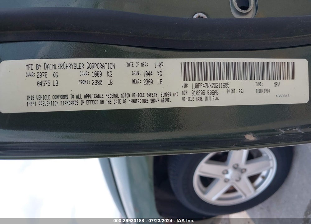 2007 JEEP COMPASS SPORT VIN: 1J8FF47WX7D211695