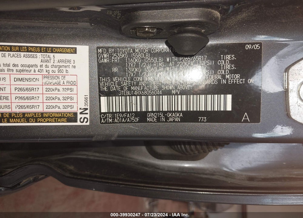 2006 TOYOTA 4RUNNER SR5 V6 VIN: JTEBU14RX68056044