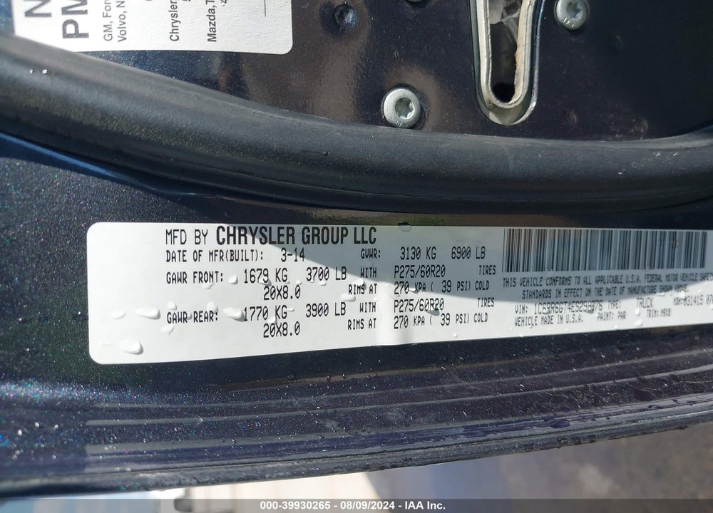2014 RAM 1500 BIG HORN VIN: 1C6RR6GT4ES298376