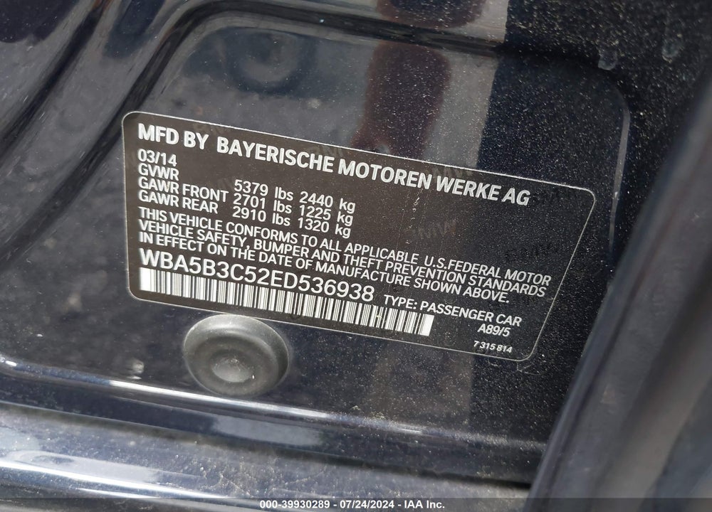 2014 BMW 535I XDRIVE VIN: WBA5B3C52ED536938