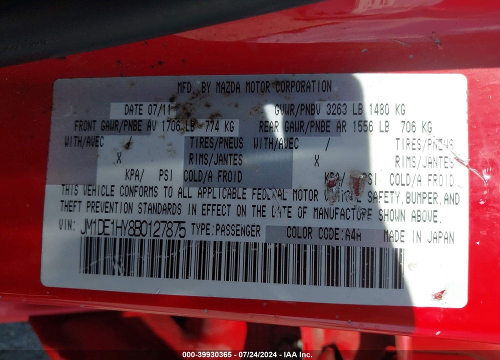 2011 MAZDA 2 SPORT VIN: JM1DE1HY8B0127875