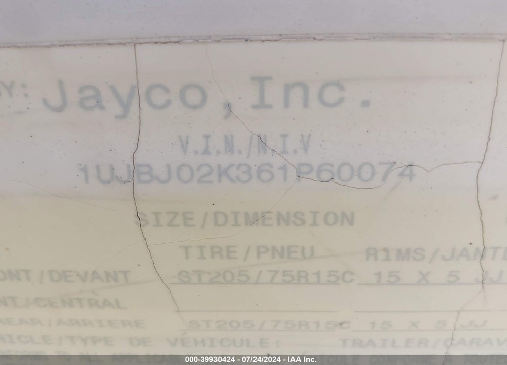 2006 JAYCO JAY FLIGHT --- VIN: 1UJBJ02K361P60074