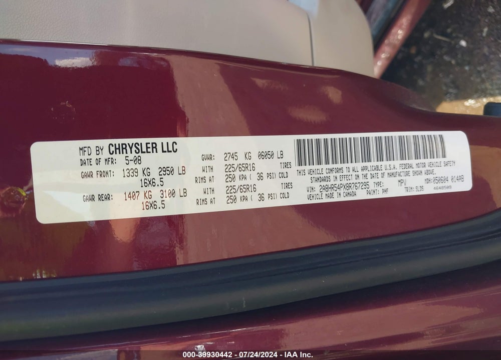 2008 CHRYSLER TOWN & COUNTRY TOURING VIN: 2A8HR54PX8R767295
