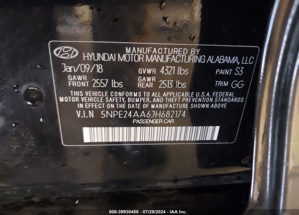 2018 HYUNDAI SONATA ECO VIN: 5NPE24AA6JH682174