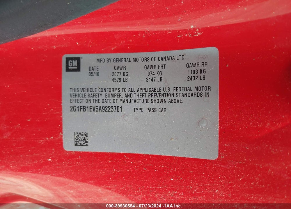 2010 CHEVROLET CAMARO 1LT VIN: 2G1FB1EV5A9223701