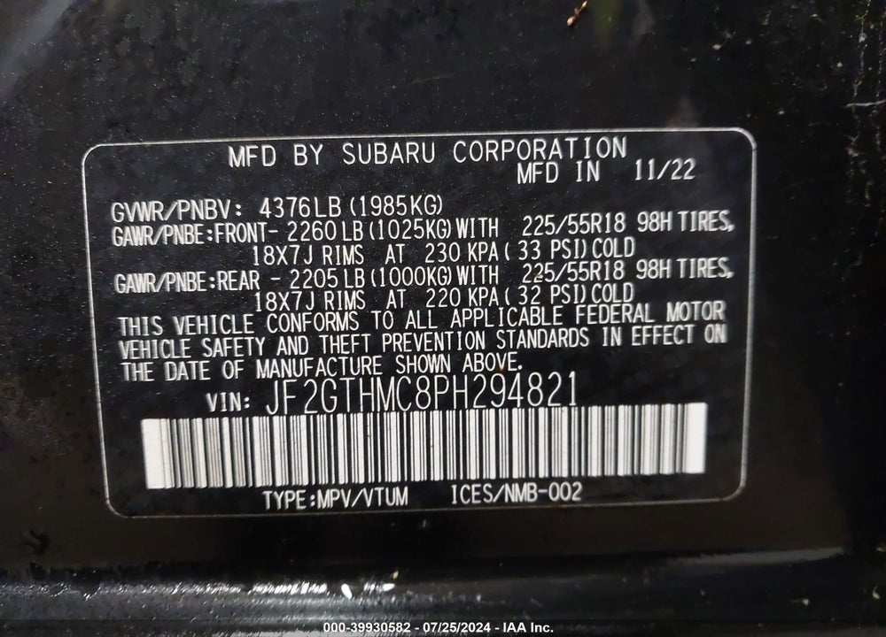 2023 SUBARU CROSSTREK LIMITED VIN: JF2GTHMC8PH294821