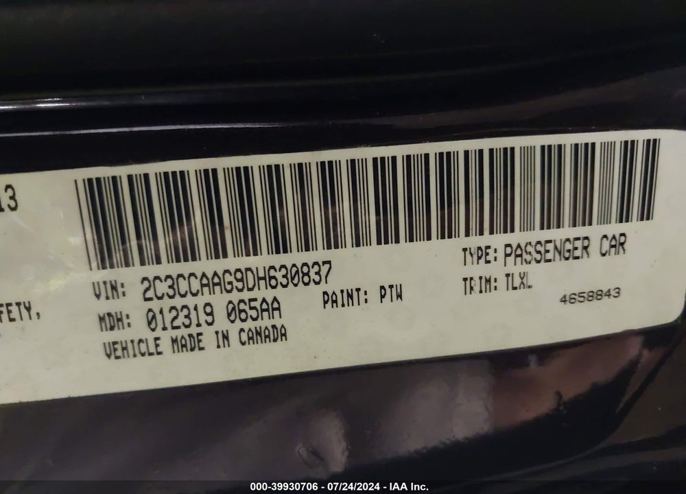 2013 CHRYSLER 300 MOTOWN VIN: 2C3CCAAG9DH630837