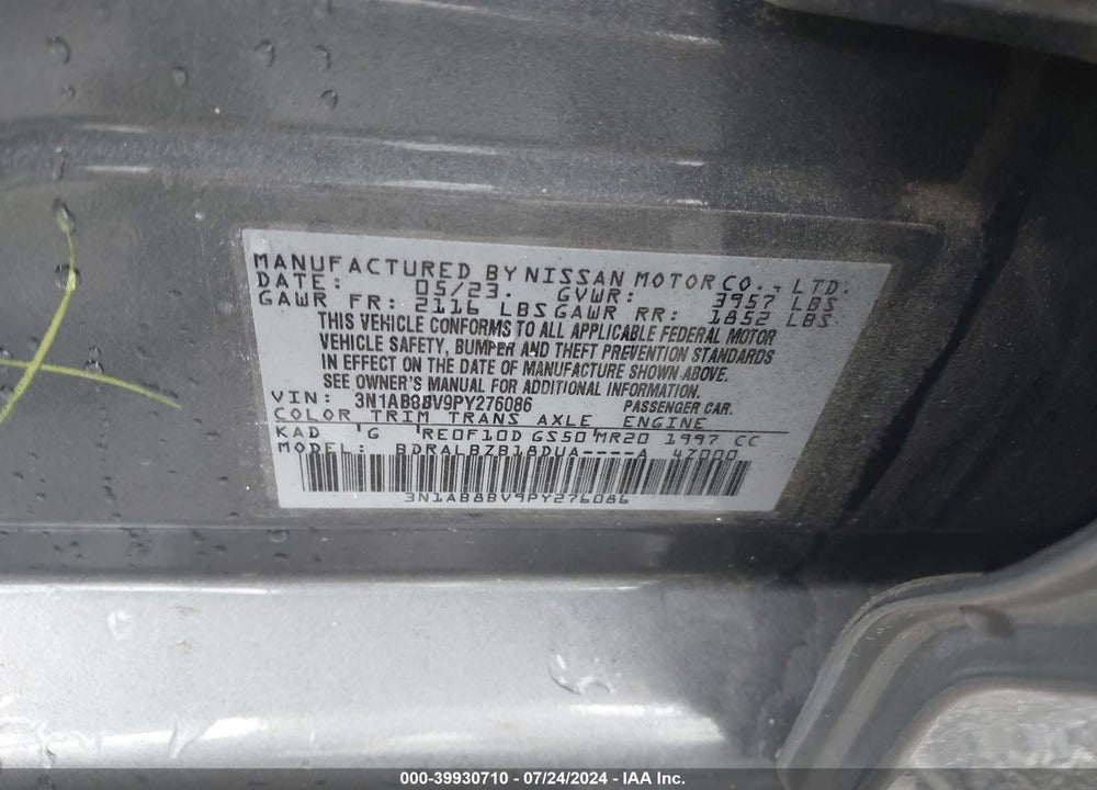 2023 NISSAN SENTRA S XTRONIC CVT VIN: 3N1AB8BV9PY276086