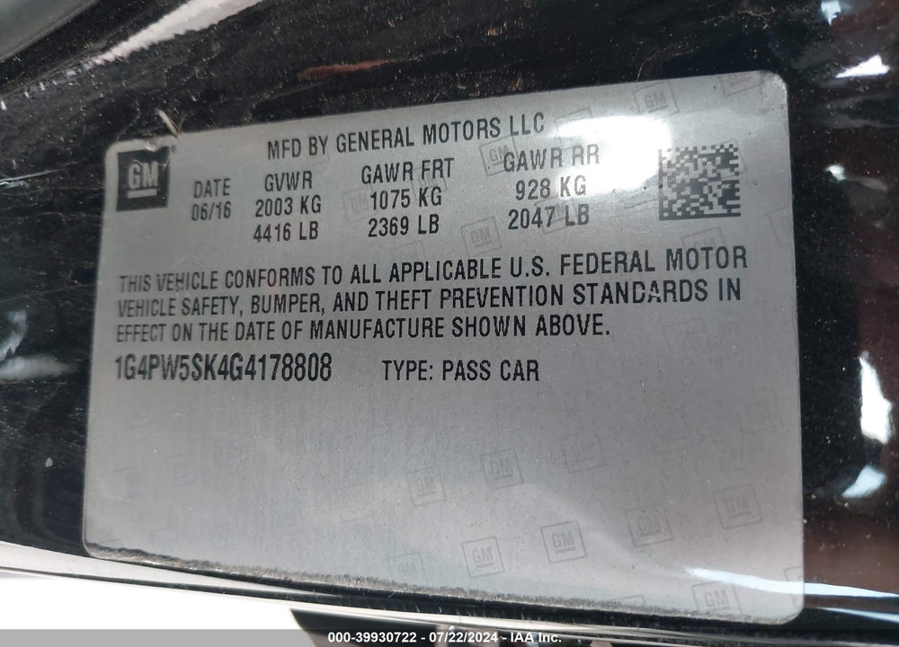 2016 BUICK VERANO SPORT TOURING GROUP VIN: 1G4PW5SK4G4178808