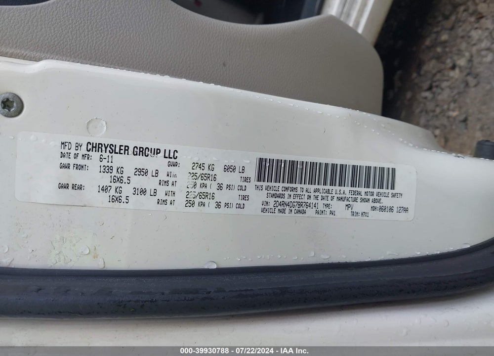 2011 DODGE GRAND CARAVAN EXPRESS VIN: 2D4RN4DG7BR764141