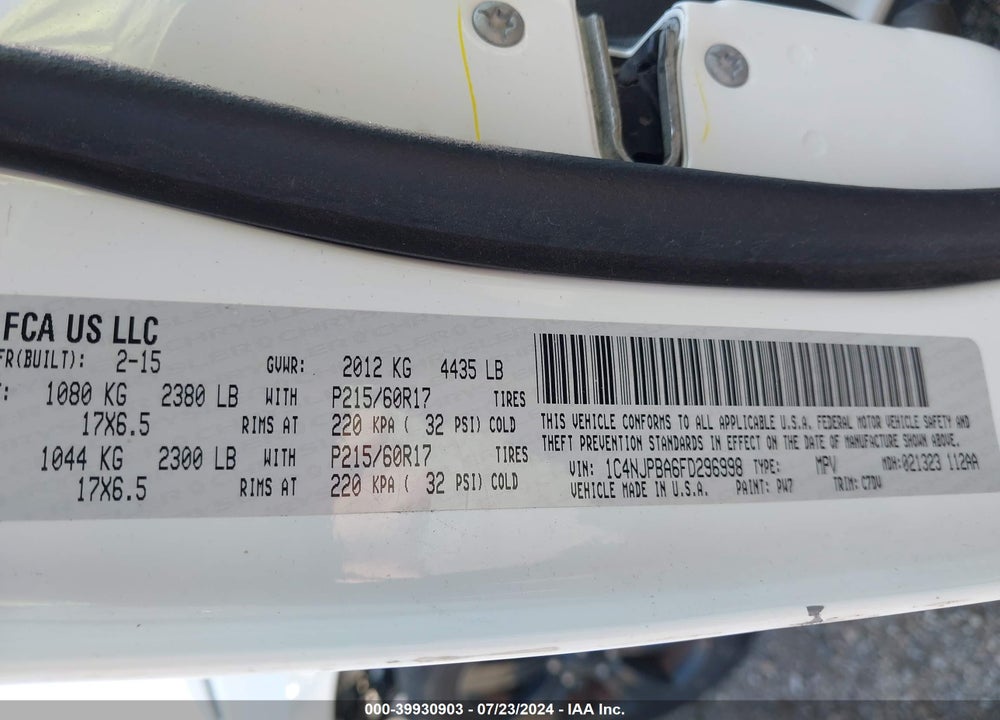 2015 JEEP PATRIOT VIN: 1C4NJPBA6FD296998