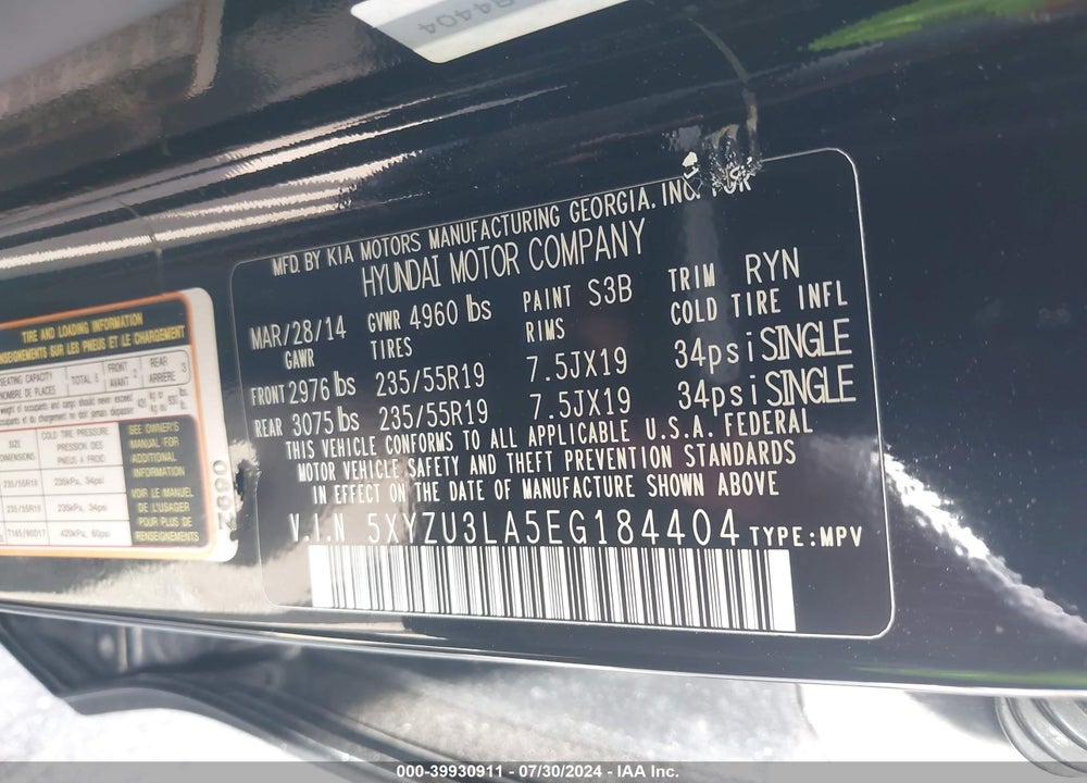 2014 HYUNDAI SANTA FE SPORT VIN: 5XYZU3LA5EG184404