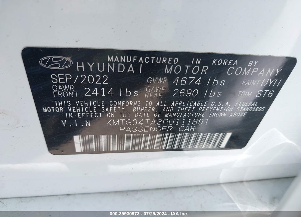 2023 GENESIS G70 2.0T RWD VIN: KMTG34TA3PU111891