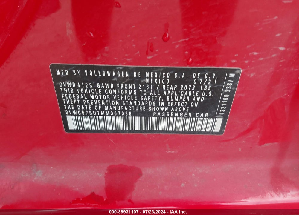 2021 VOLKSWAGEN JETTA 1.4T R-LINE/1.4T S/1.4T SE VIN: 3VWC57BU7MM067038