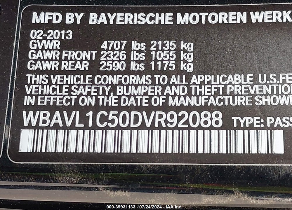 2013 BMW X1 XDRIVE28I VIN: WBAVL1C50DVR92088