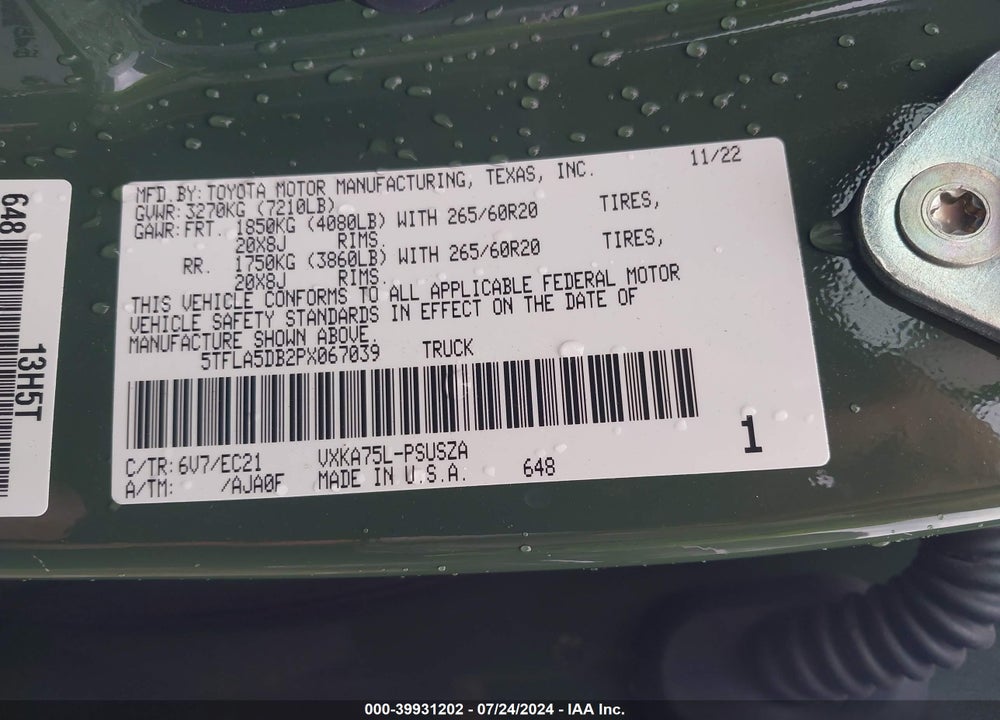 2023 TOYOTA TUNDRA SR5 VIN: 5TFLA5DB2PX067039