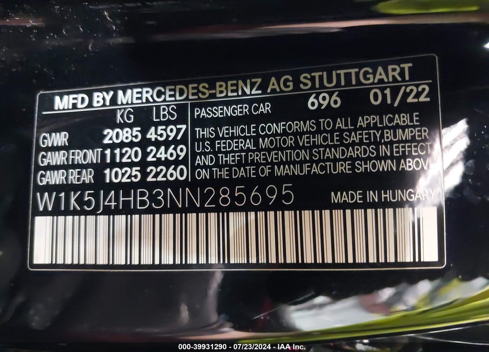 2022 MERCEDES-BENZ CLA 250 COUPE 4MATIC VIN: W1K5J4HB3NN285695
