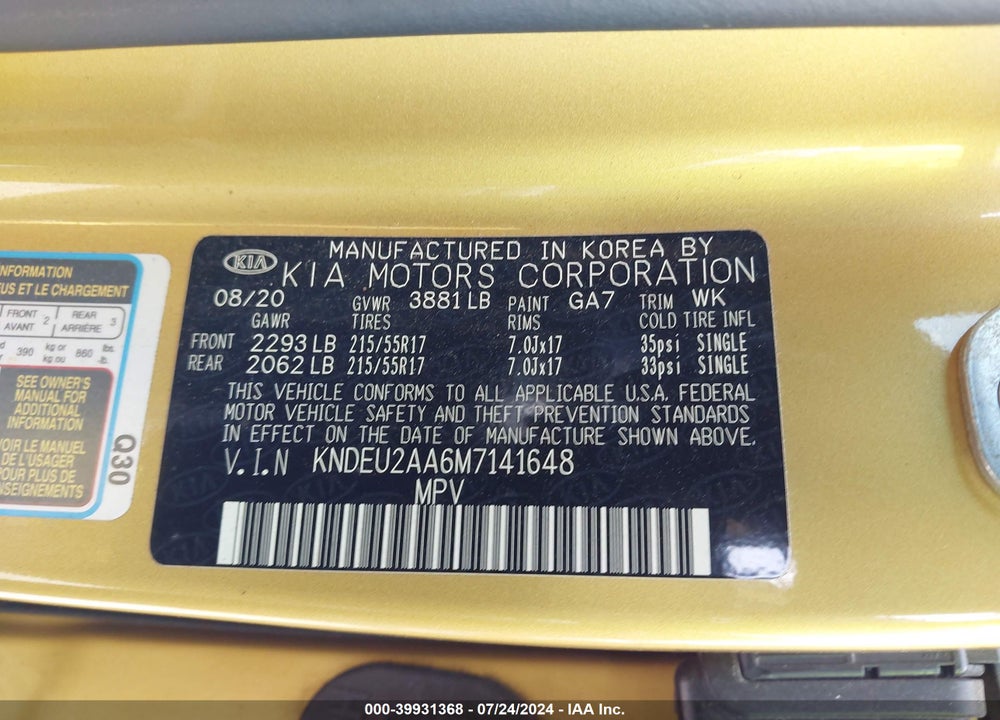 2021 KIA SELTOS S VIN: KNDEU2AA6M7141648