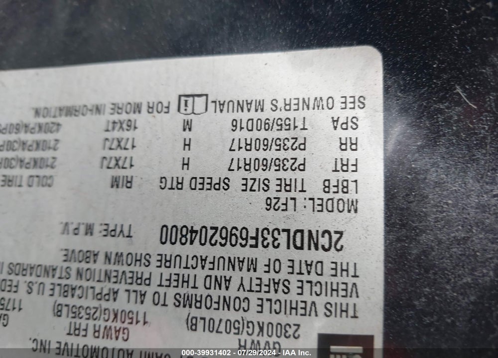2009 CHEVROLET EQUINOX LT VIN: 2CNDL33F696204800