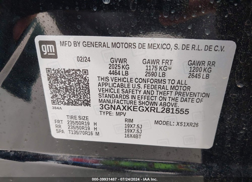 2024 CHEVROLET EQUINOX FWD LT VIN: 3GNAXKEGXRL281555