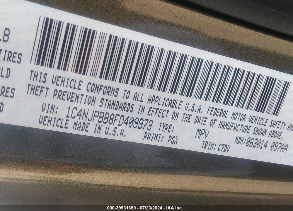 2015 JEEP PATRIOT SPORT VIN: 1C4NJPBB8FD409973