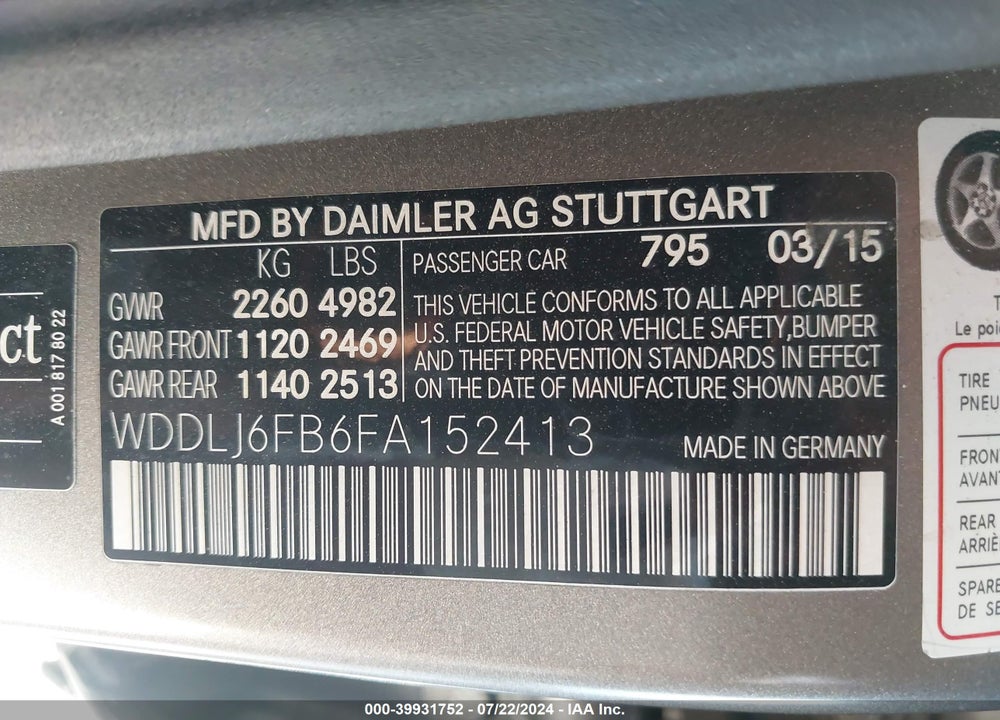 2015 MERCEDES-BENZ CLS 400 VIN: WDDLJ6FB6FA152413