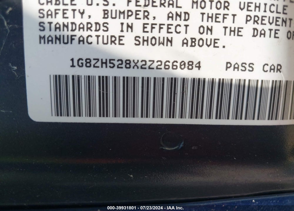 2002 SATURN S-SERIES SL1 VIN: 1G8ZH528X2Z266084