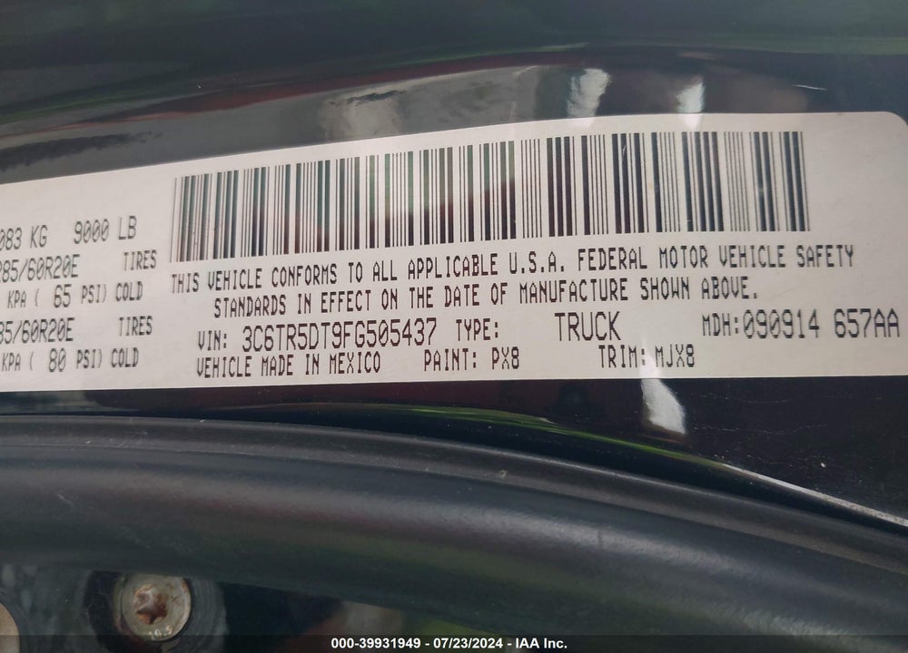2015 RAM 2500 BIG HORN VIN: 3C6TR5DT9FG505437