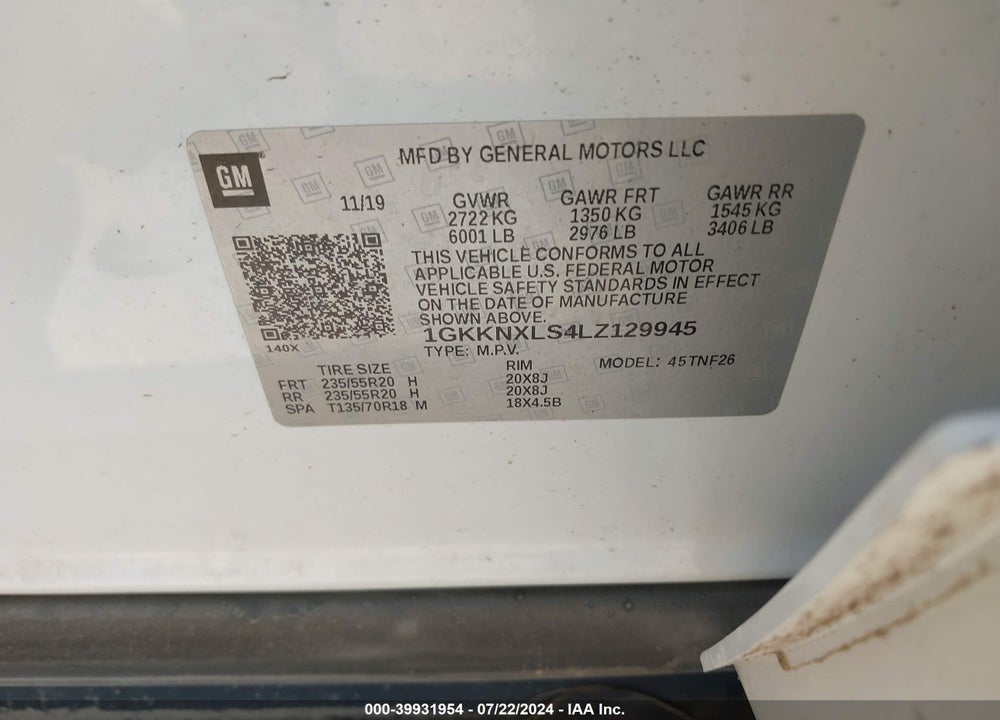 2020 GMC ACADIA AWD DENALI VIN: 1GKKNXLS4LZ129945