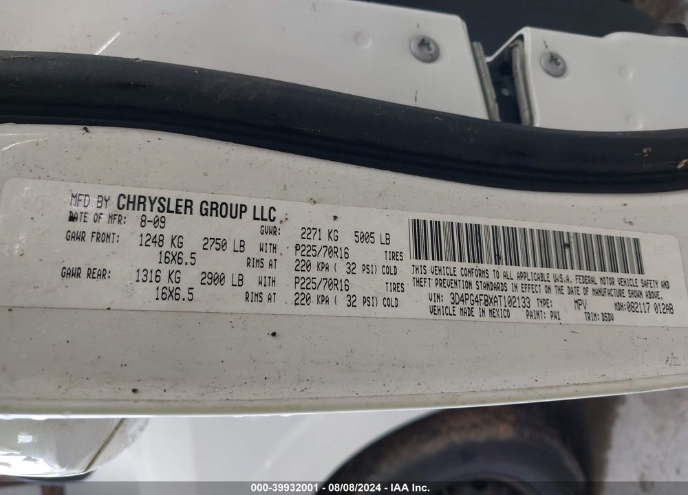 2010 DODGE JOURNEY SE VIN: 3D4PG4FBXAT102133