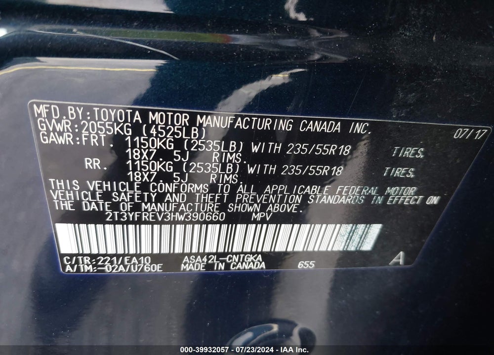 2017 TOYOTA RAV4 PLATINUM VIN: 2T3YFREV3HW390660