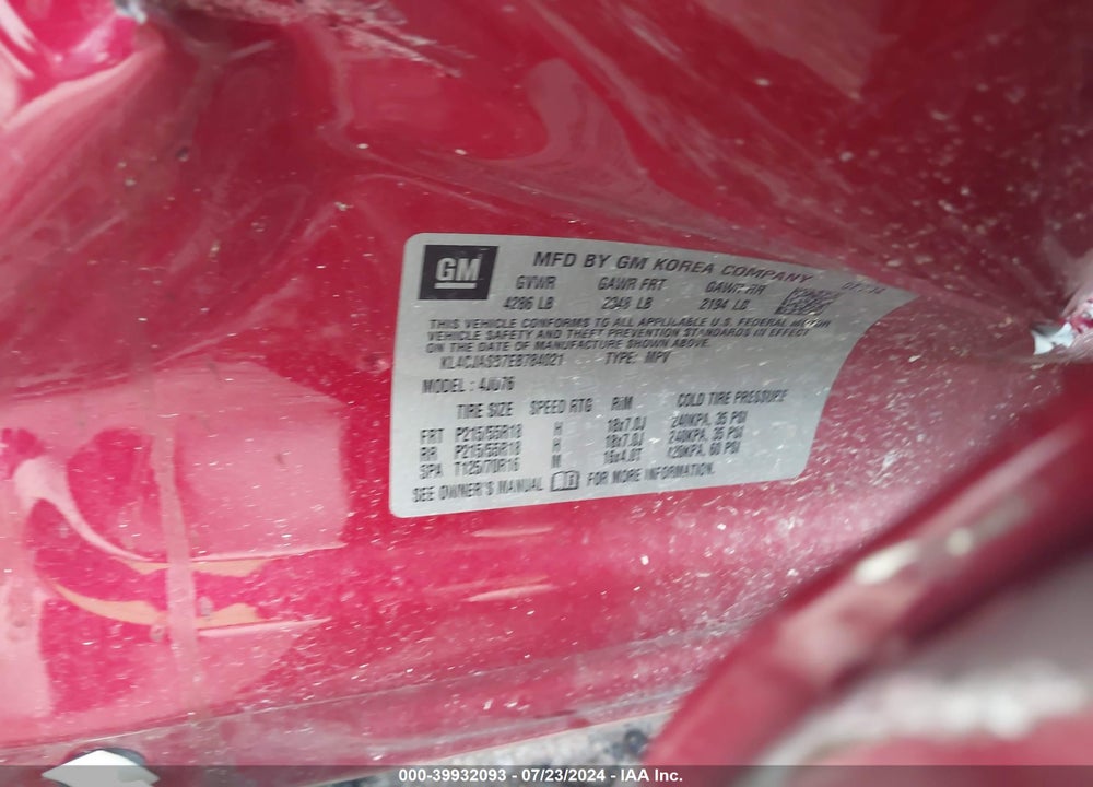 2014 BUICK ENCORE VIN: KL4CJASB7EB784021
