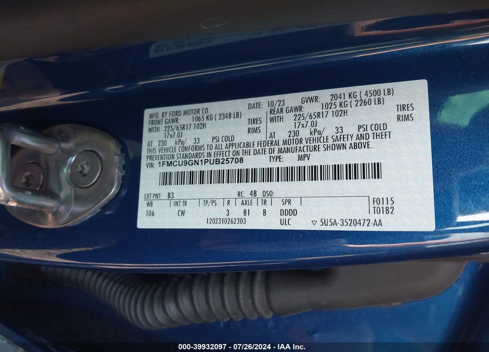 2023 FORD ESCAPE VIN: 1FMCU9GN1PUB25708