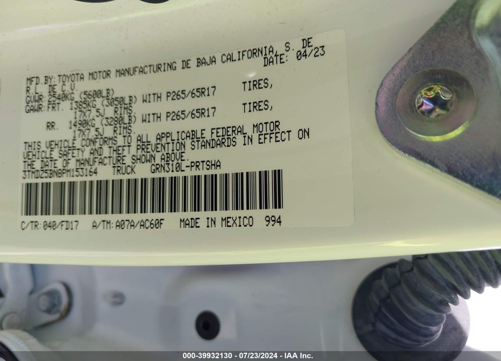 2023 TOYOTA TACOMA TRD SPORT VIN: 3TMDZ5BN8PM153164