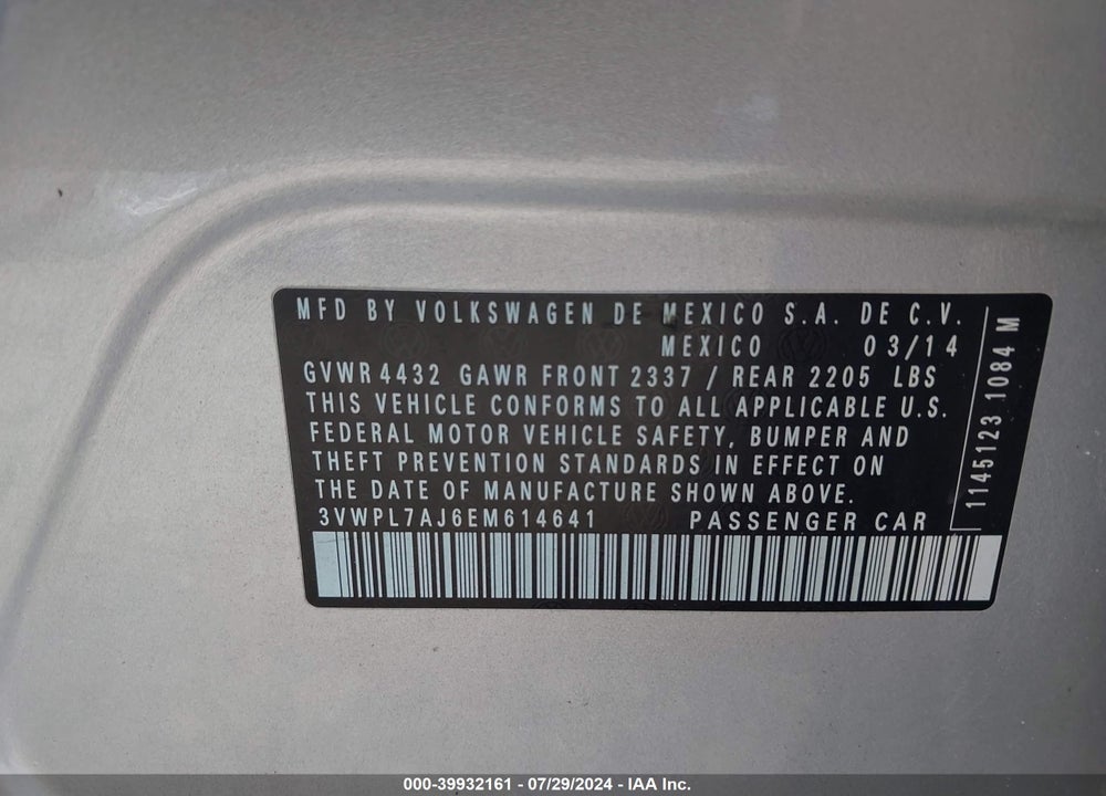 2014 VOLKSWAGEN JETTA SPORTWAGEN 2.0L TDI VIN: 3VWPL7AJ6EM614641