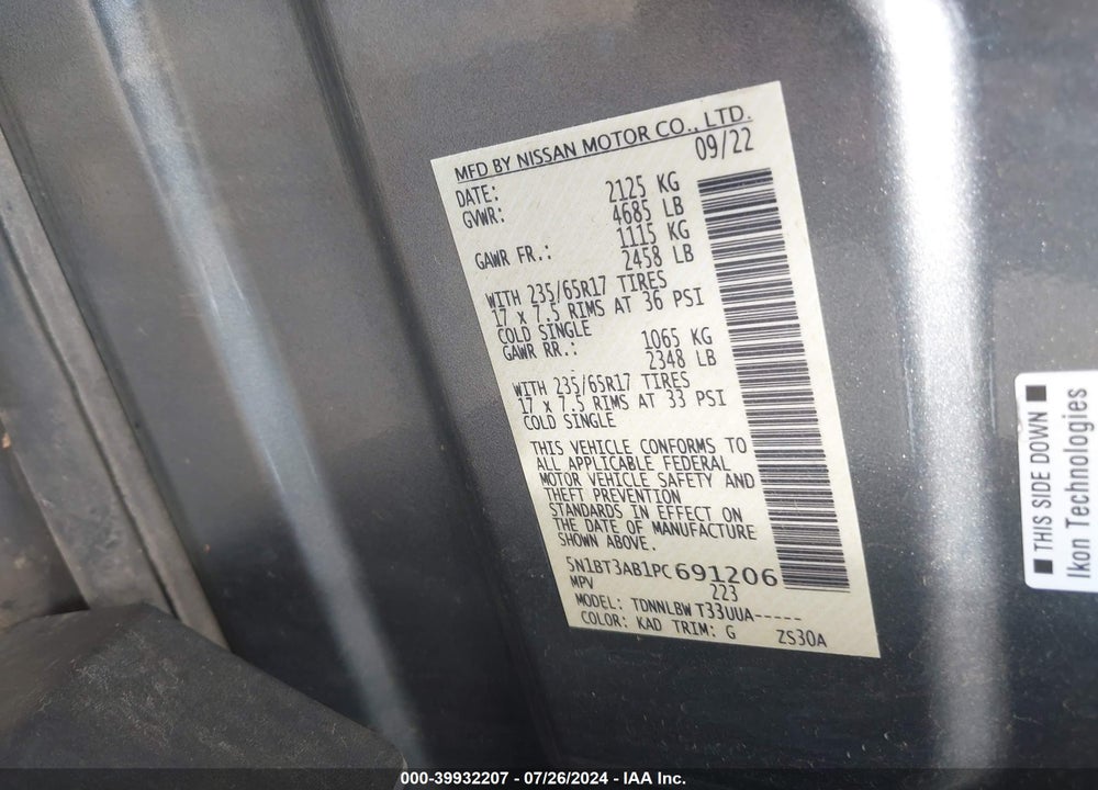2023 NISSAN ROGUE S INTELLIGENT AWD VIN: 5N1BT3AB1PC691206