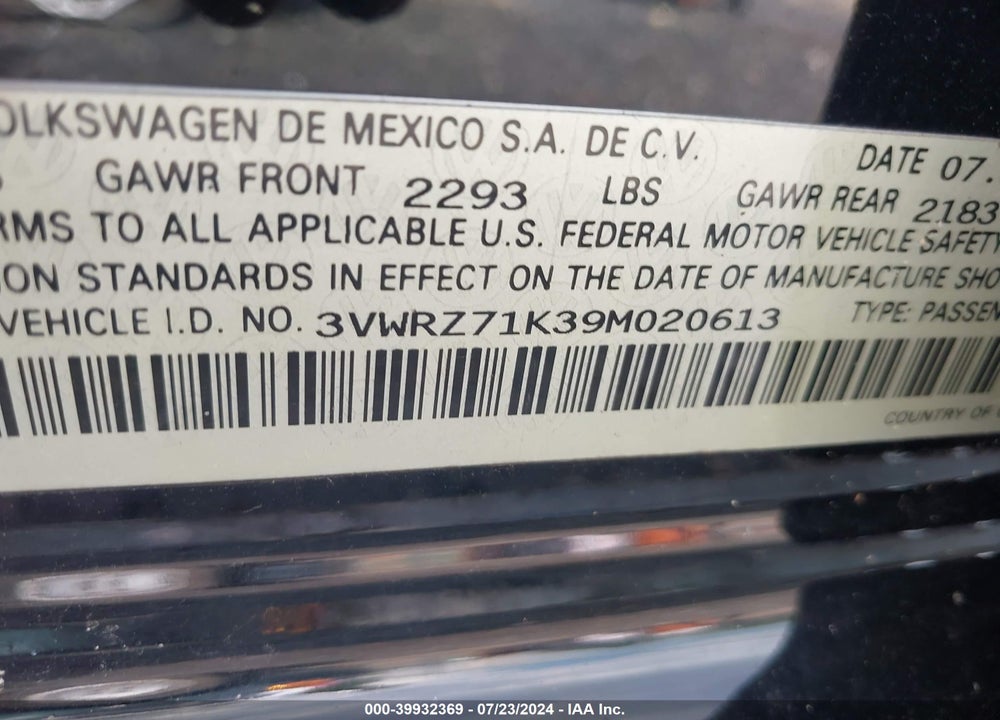 2009 VOLKSWAGEN JETTA SE/SEL VIN: 3VWRZ71K39M020613