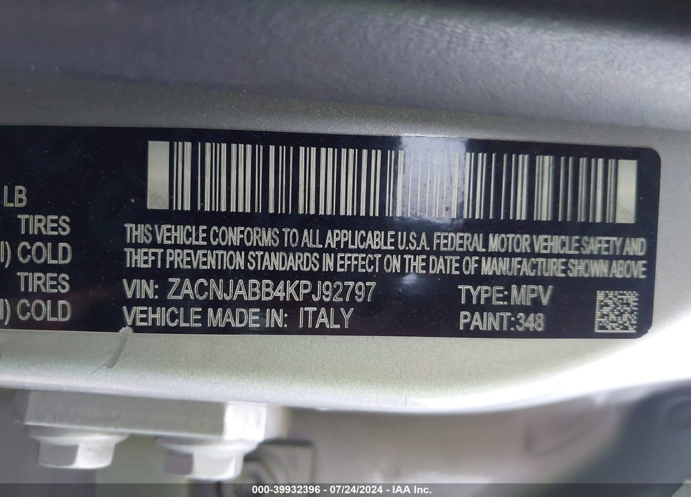 2019 JEEP RENEGADE LATITUDE FWD VIN: ZACNJABB4KPJ92797