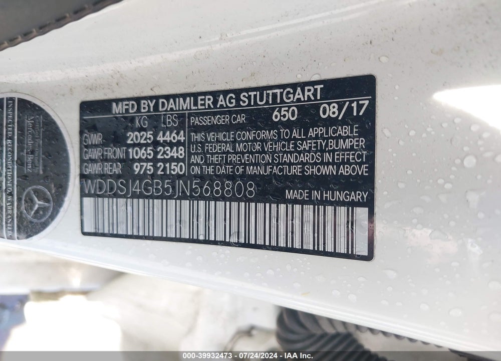 2018 MERCEDES-BENZ CLA 250 4MATIC VIN: WDDSJ4GB5JN568808