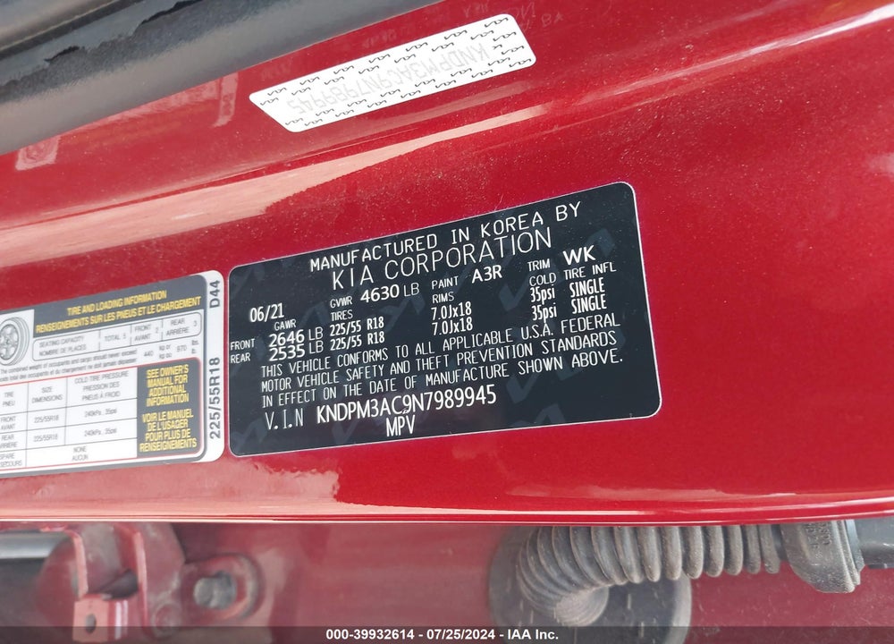 2022 KIA SPORTAGE LX VIN: KNDPM3AC9N7989945