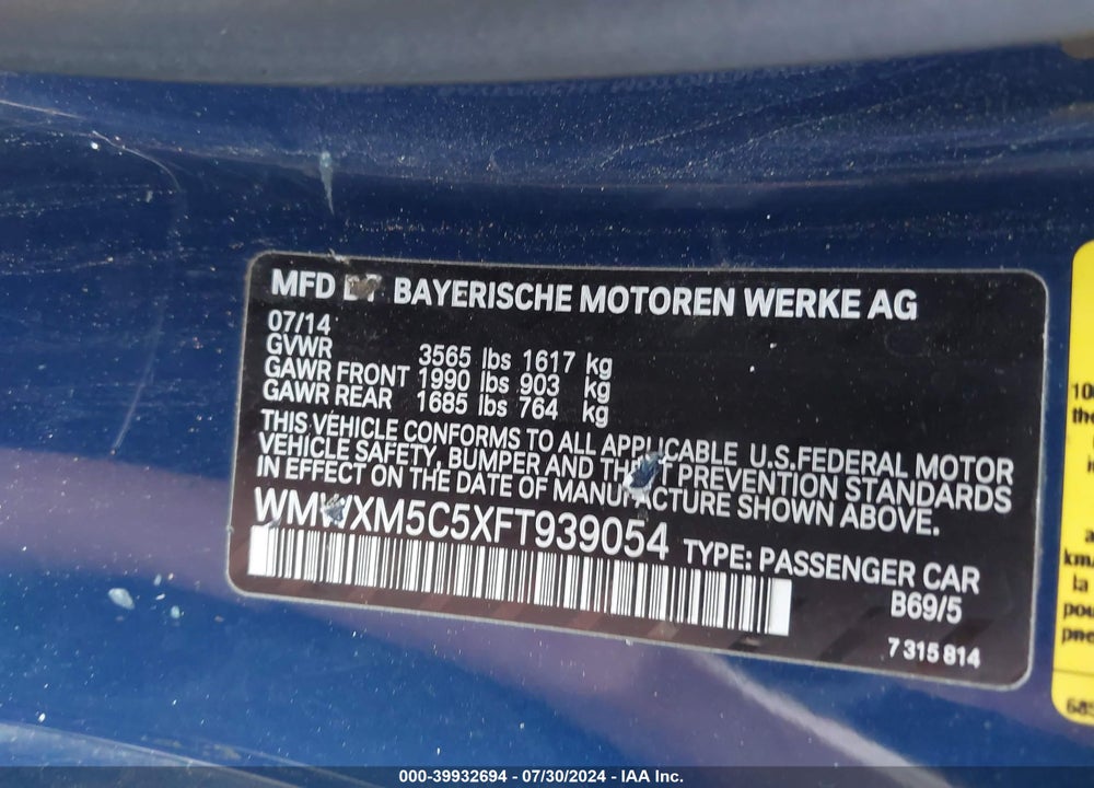 2015 MINI HARDTOP COOPER VIN: WMWXM5C5XFT939054