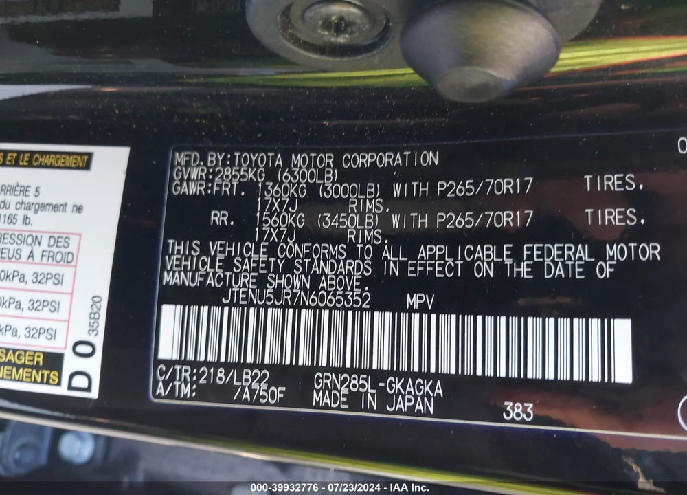 2022 TOYOTA 4RUNNER SR5 PREMIUM VIN: JTENU5JR7N6065352