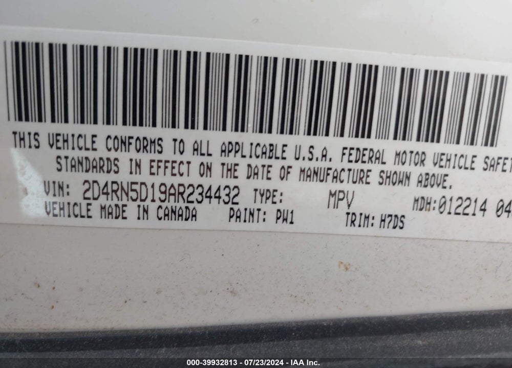 2010 DODGE GRAND CARAVAN SXT VIN: 2D4RN5D19AR234432