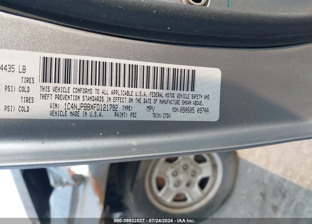 2015 JEEP PATRIOT SPORT VIN: 1C4NJPBBXFD121792