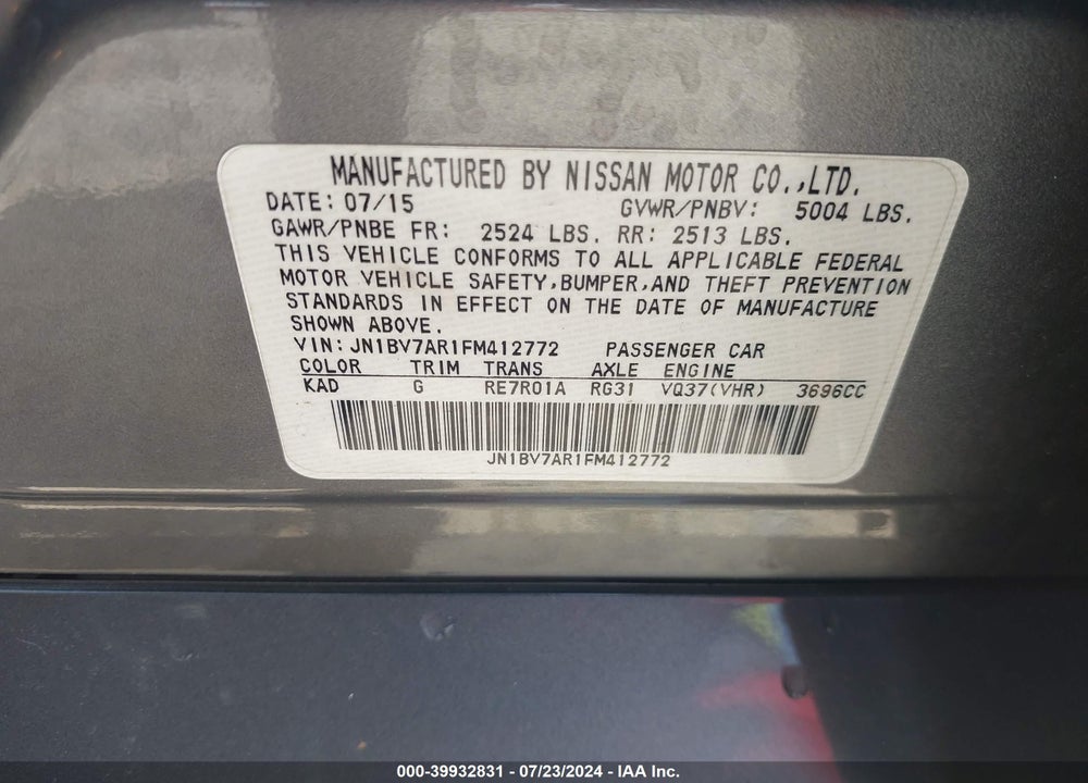 2015 INFINITI Q50 VIN: JN1BV7AR1FM412772